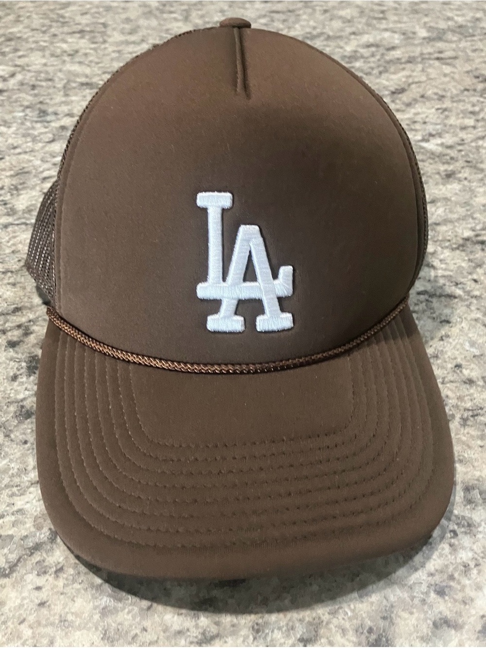 Los Angeles LA Trucker Cap in Brown with White Logo